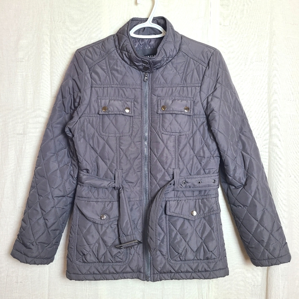UK2LA Women's Gray Warm Outdoor Belted Puffer Quilted Jacket